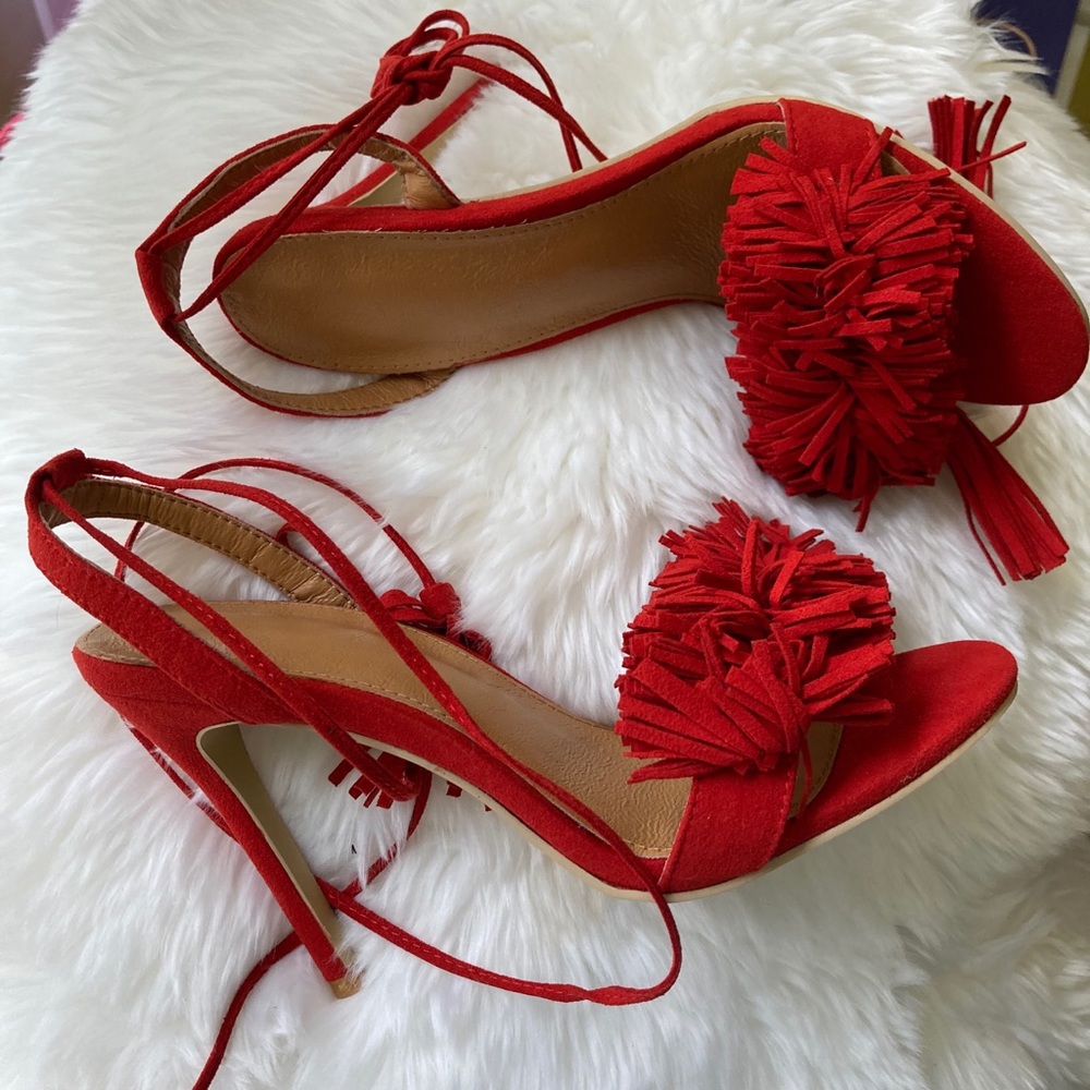 New Red Fringe Tassel Heels Sandals